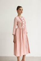Ruffle front linen dress