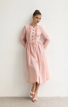 Ruffle front linen dress