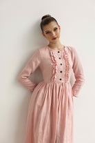 Ruffle front linen dress