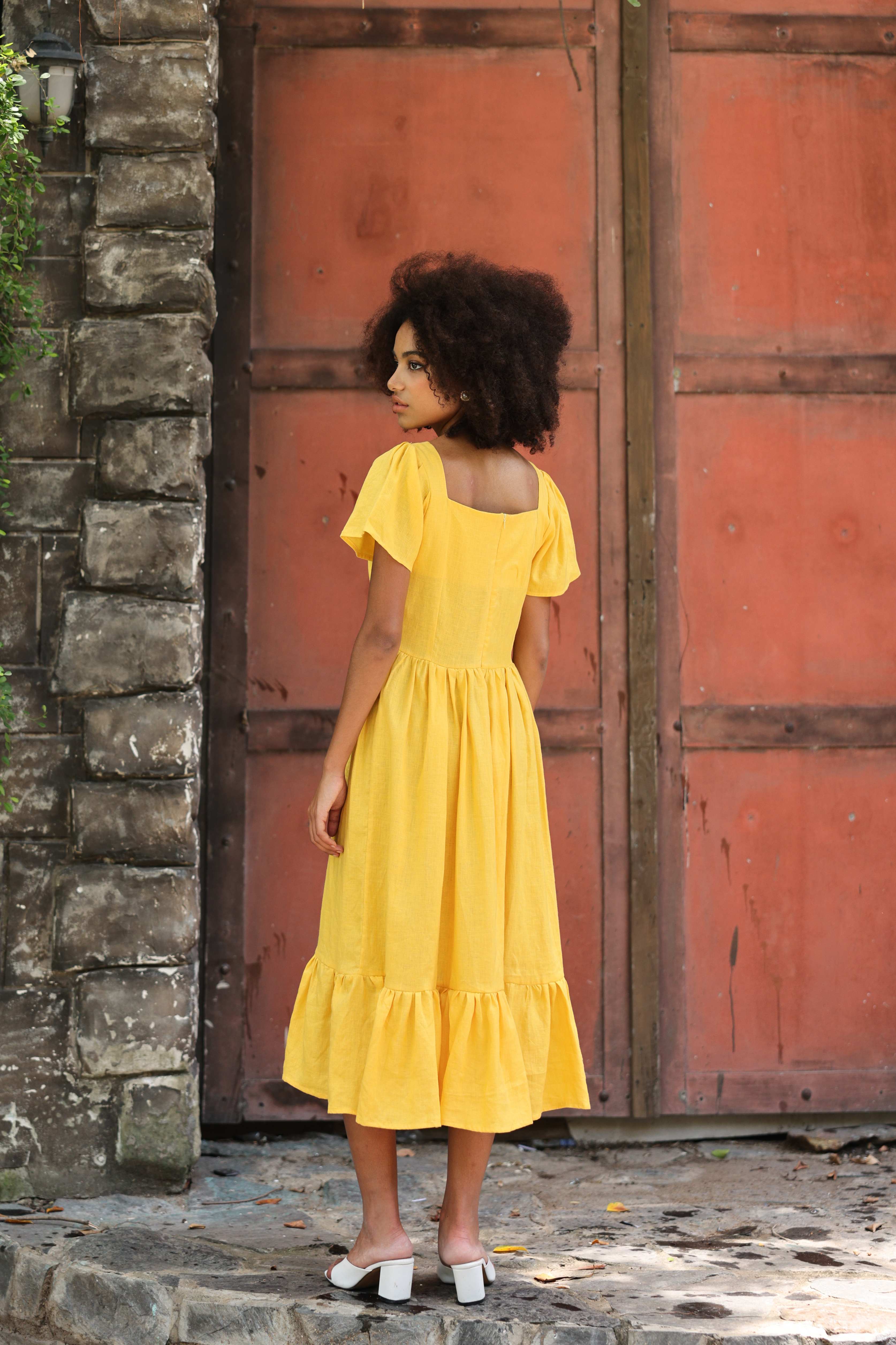 Ruffle hem linen dress