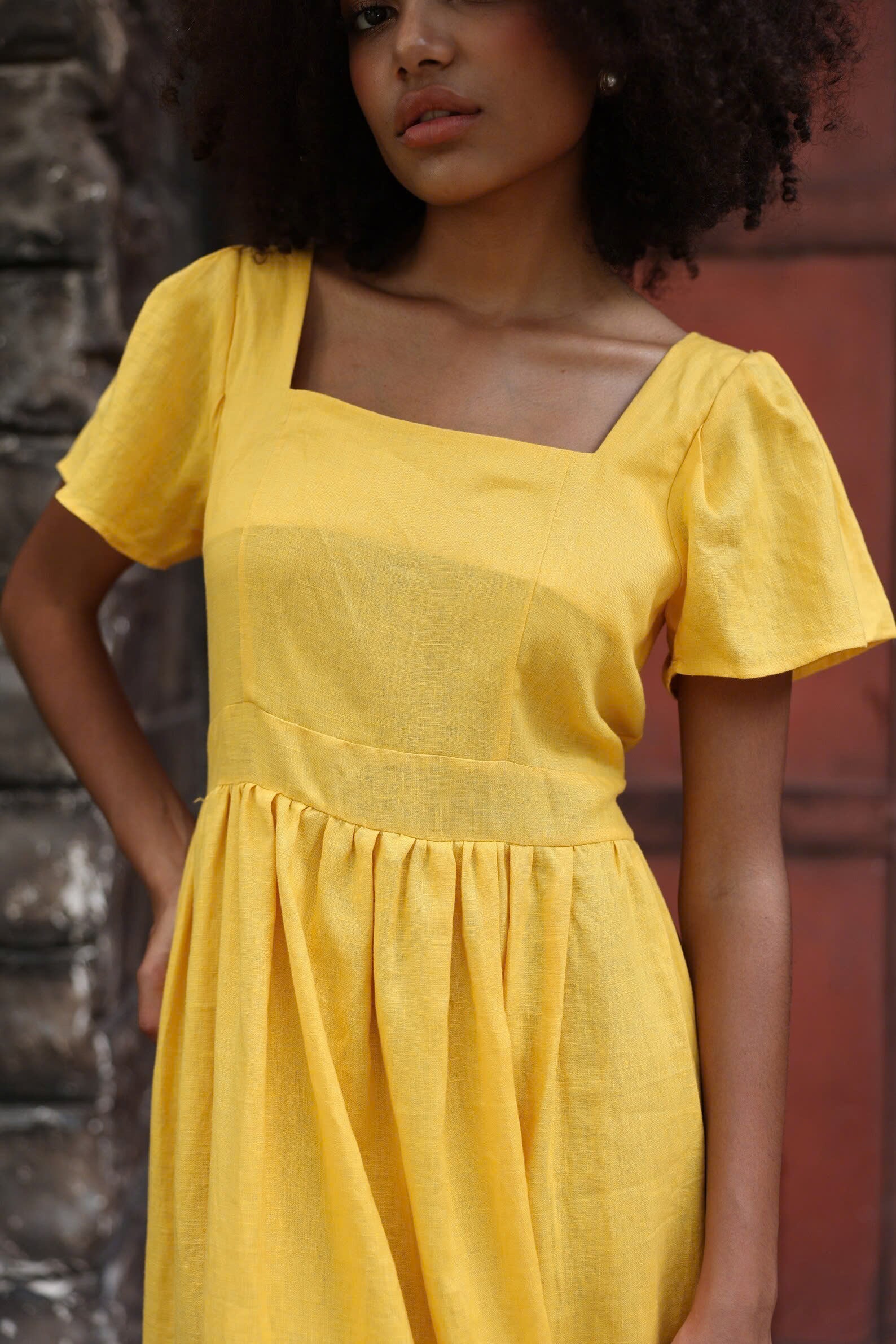 Ruffle hem linen dress