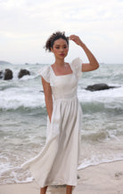 Ruffle sleeve linen dress