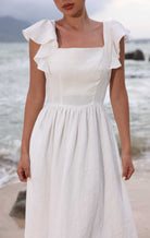 Ruffle sleeve linen dress