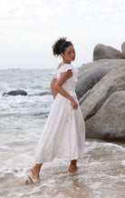Ruffle sleeve linen dress