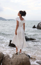 Ruffle sleeve linen dress
