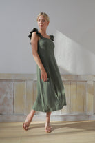 Ruffle strap linen dress