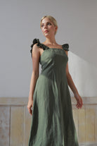 Ruffle strap linen dress