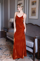 Rust velvet slip dress