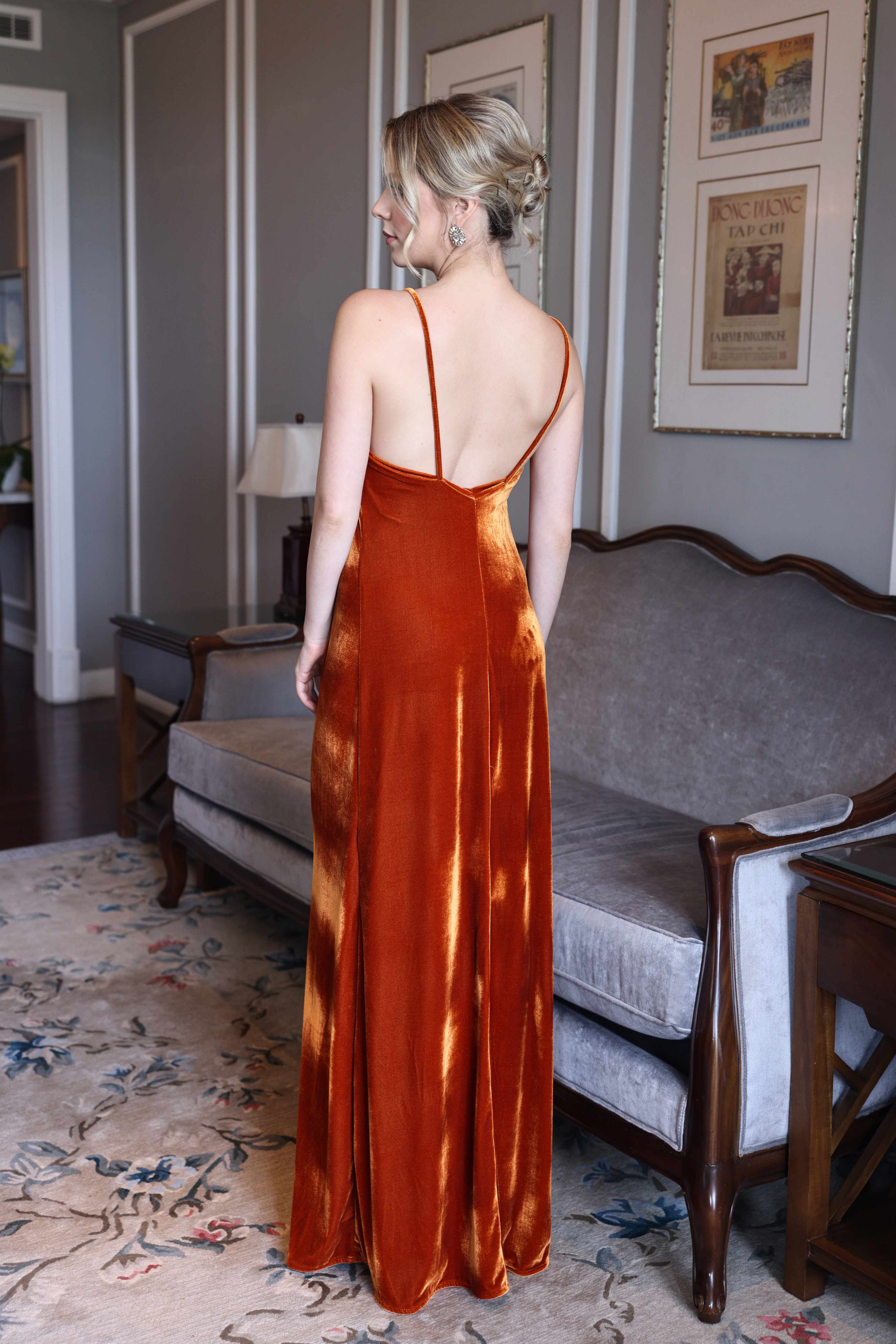 Rust velvet slip dress