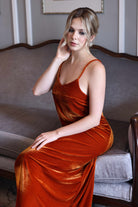Rust velvet slip dress