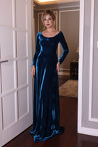 Scoop neck blue velvet dress