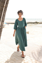 Scoop neck linen dress
