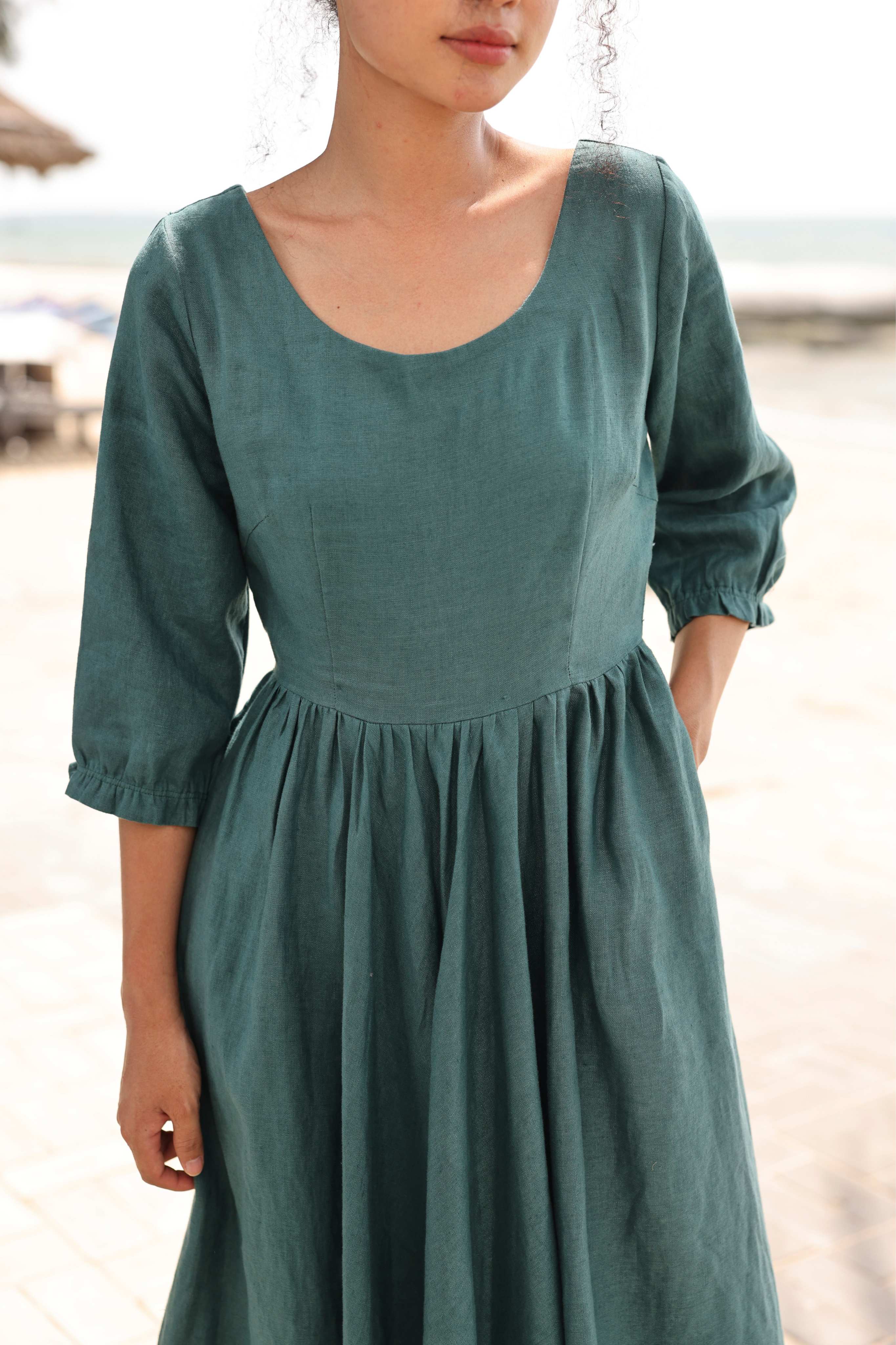 Scoop neck linen dress