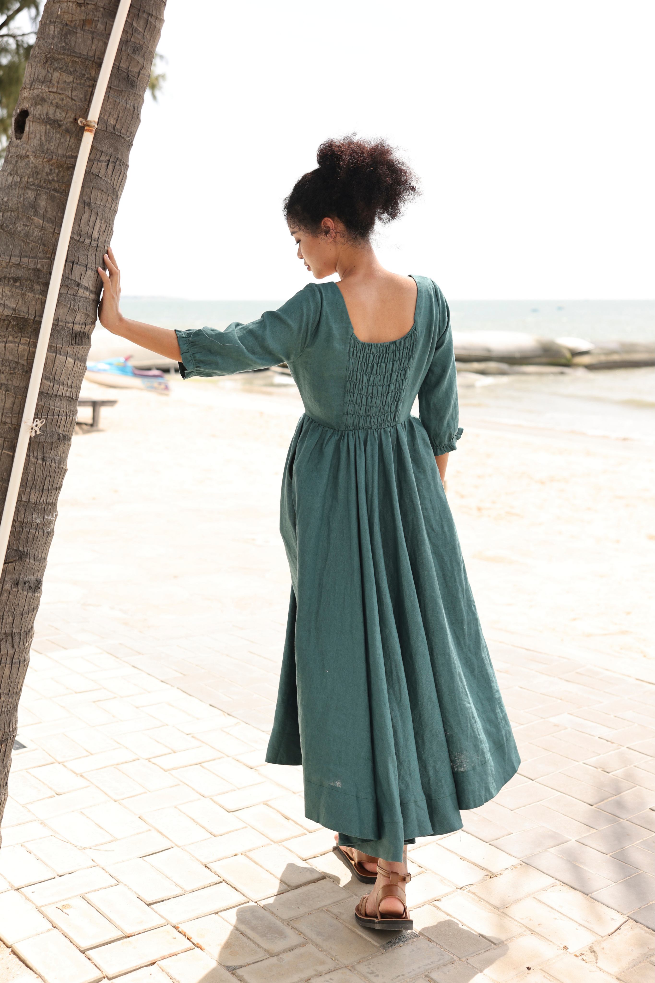 Scoop neck linen dress