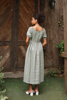 Short puff sleeve linen dress