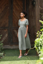 Short puff sleeve linen dress