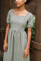 Short puff sleeve linen dress