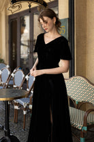 Short sleeve velvet formal dress
