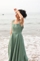 Side button linen dress