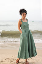 Side button linen dress