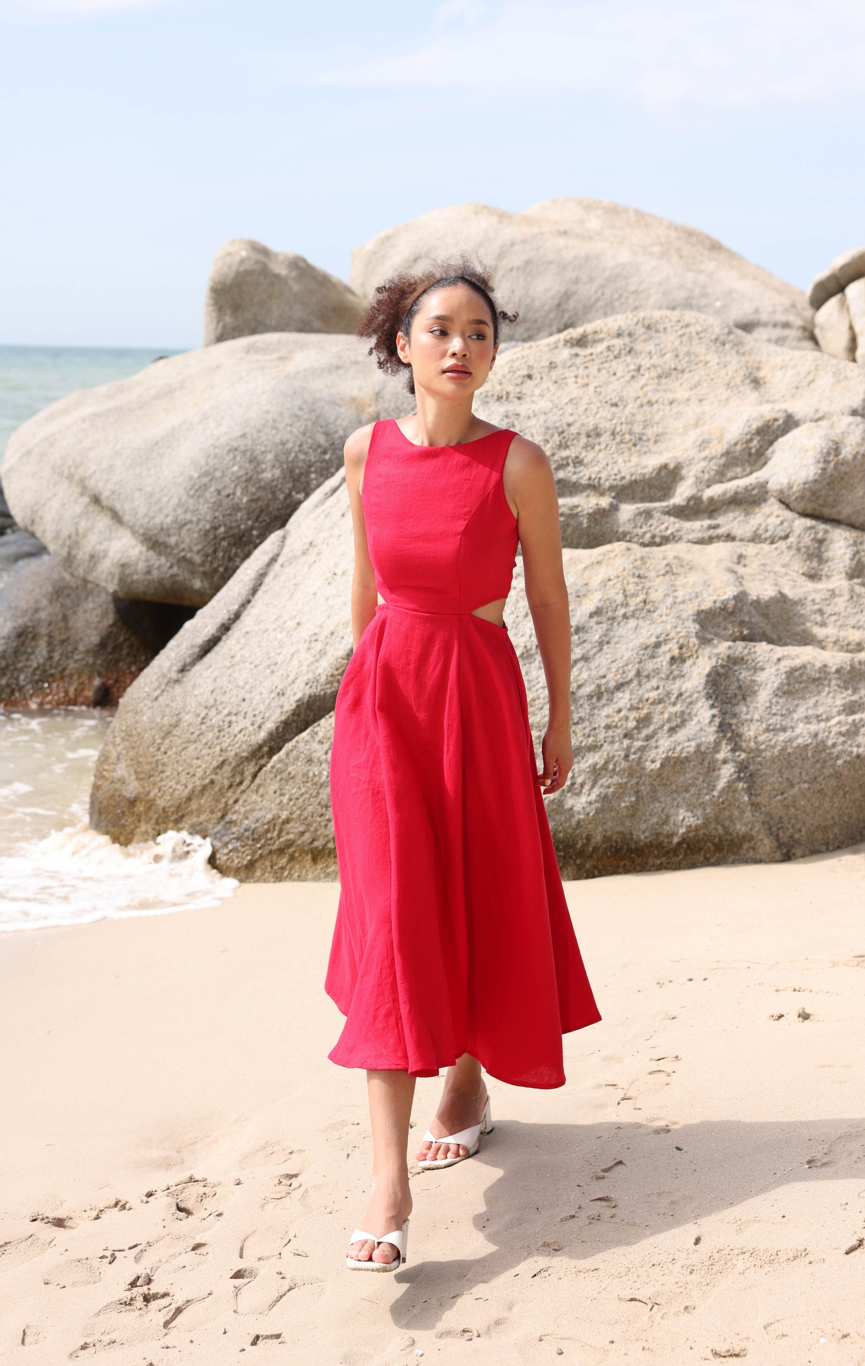 Side cut-out linen dress VIORA