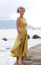 Sleeveless flared linen dress