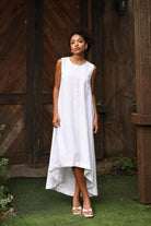 Sleeveless high-low linen dress