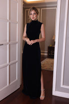 sleeveless high neck velvet dress