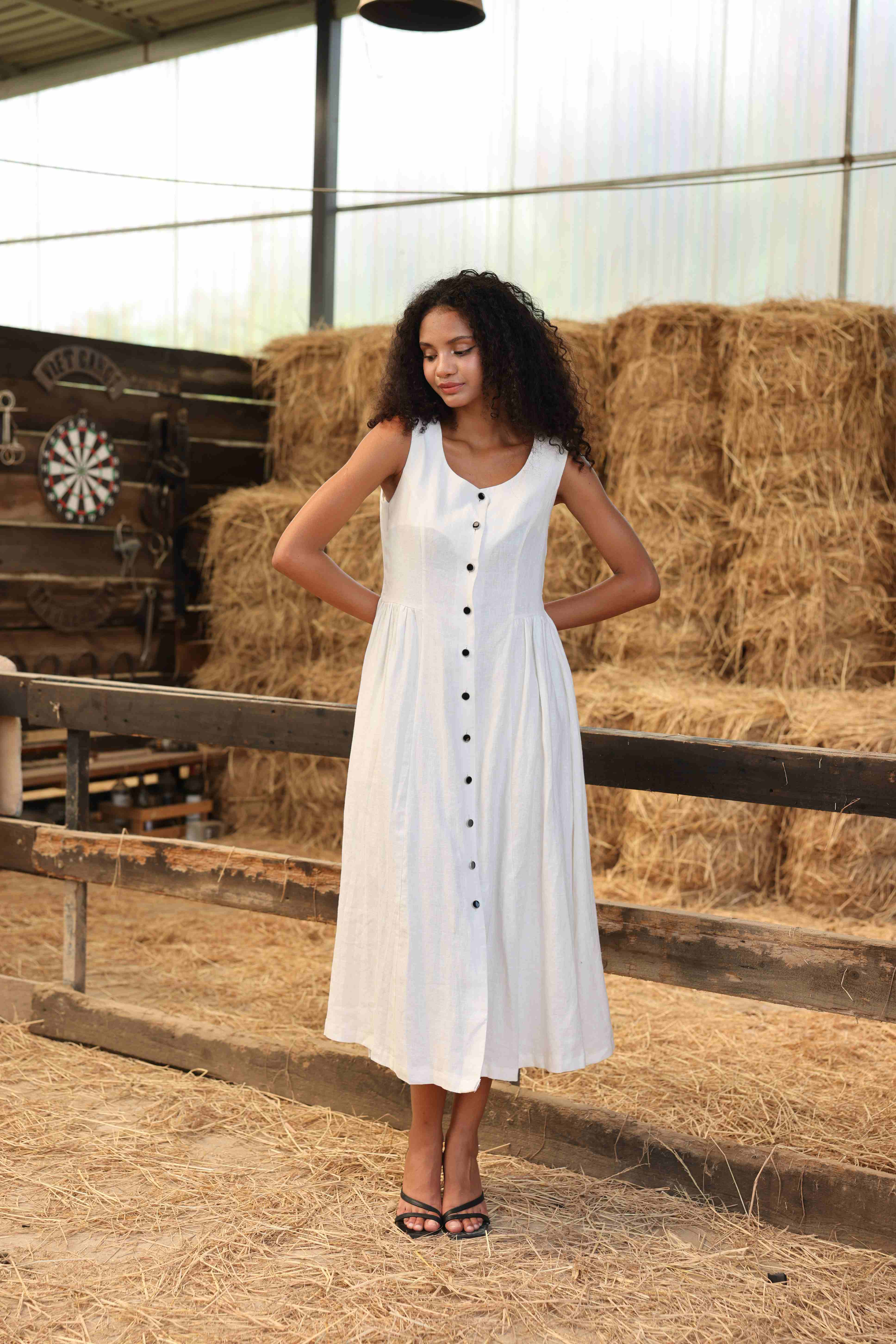 sleeveless linen midi dress