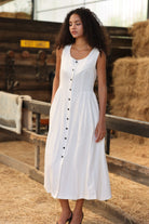 sleeveless linen midi dress