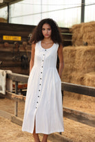 sleeveless linen midi dress