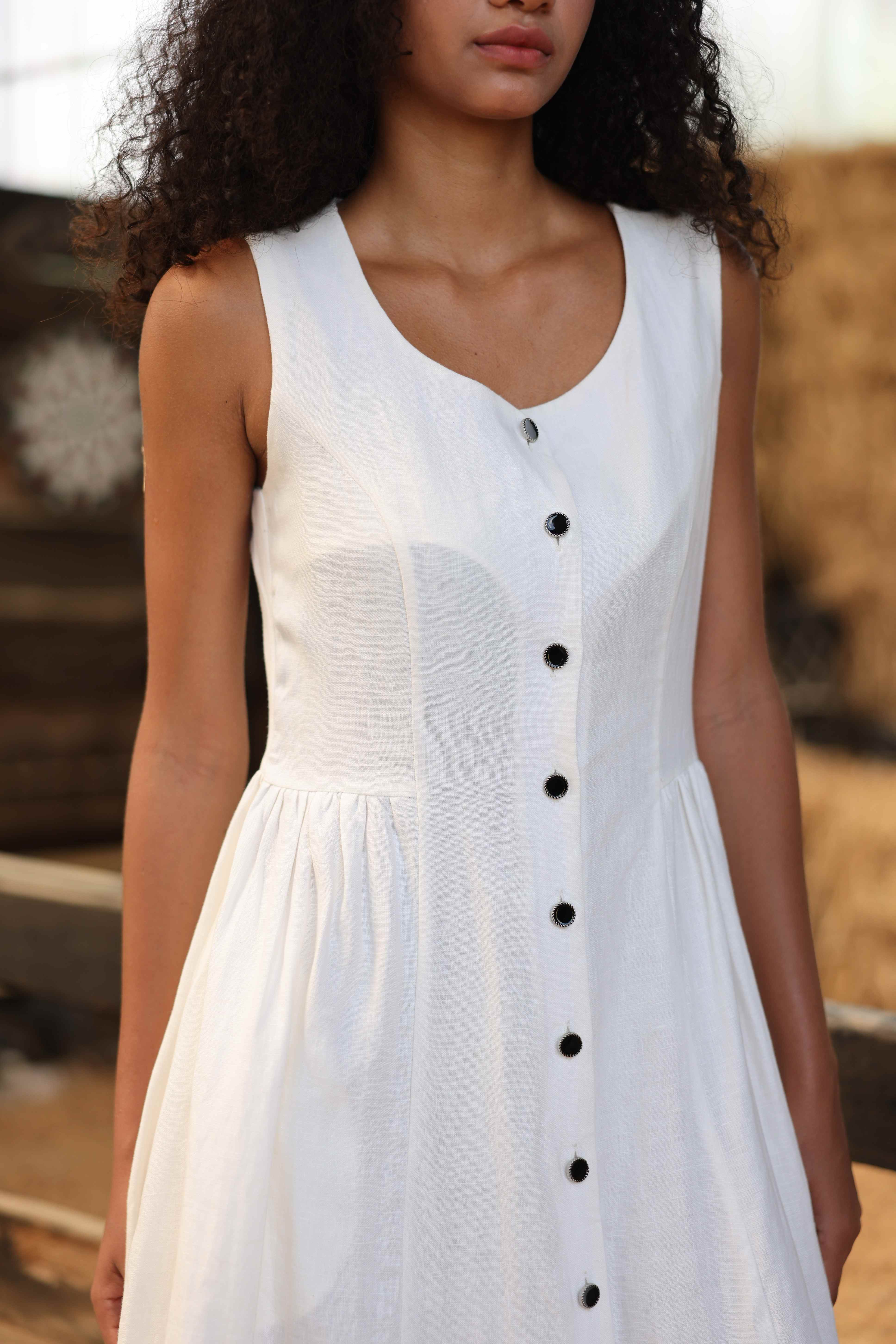 sleeveless linen midi dress