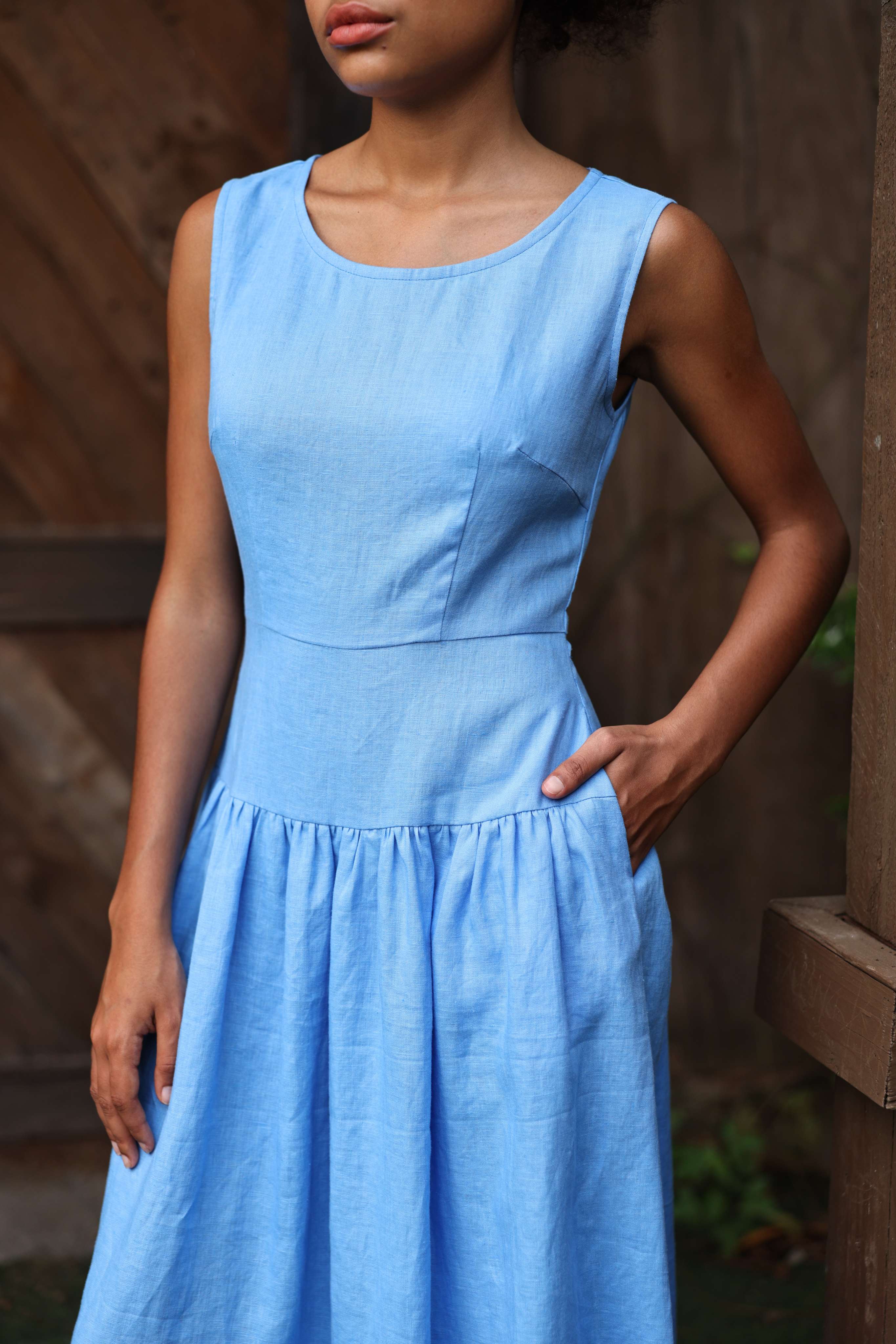 Sleeveless linen sundress long