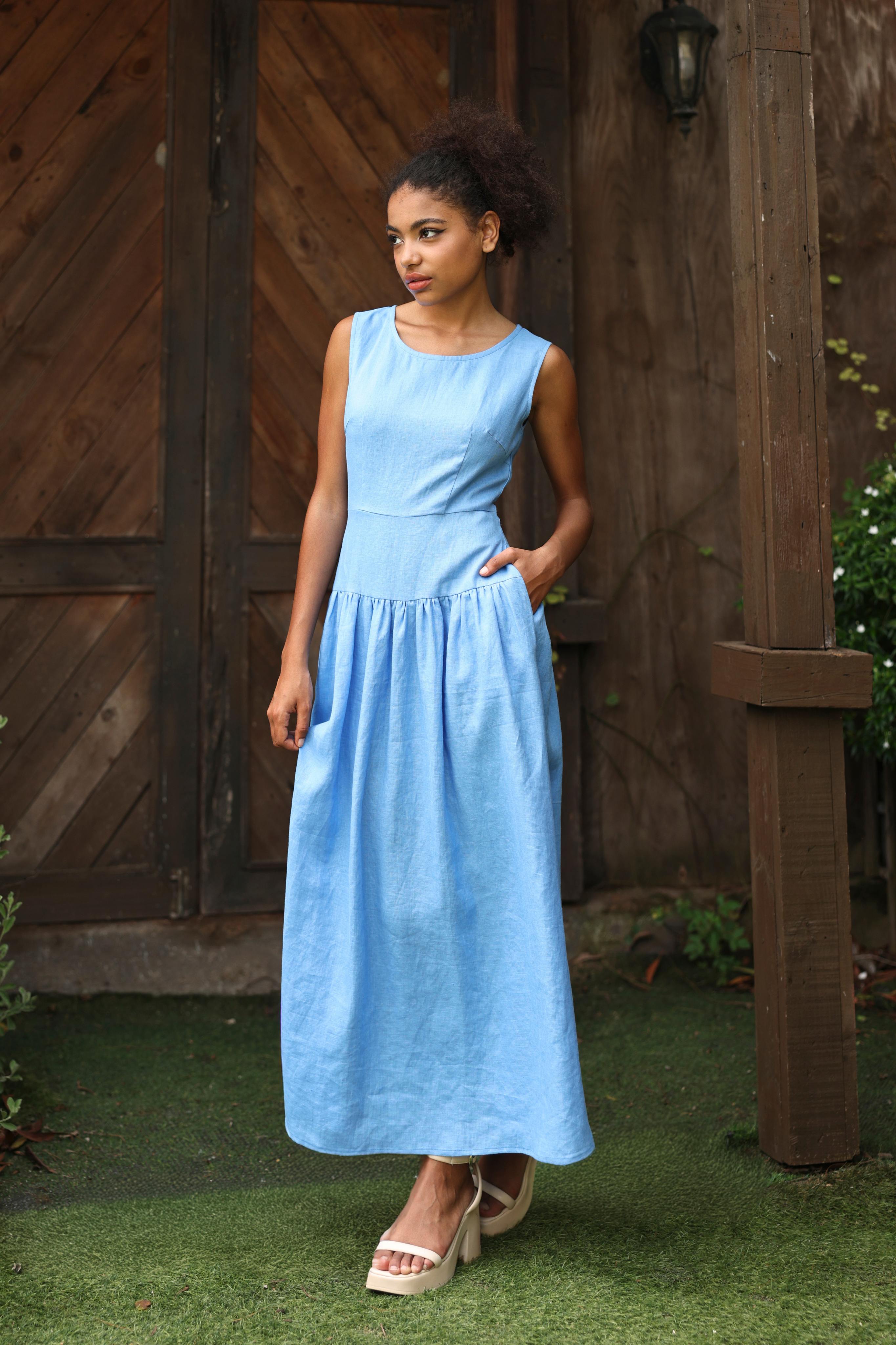 Sleeveless linen sundress long