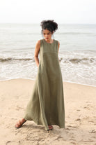 Sleeveless long linen dress