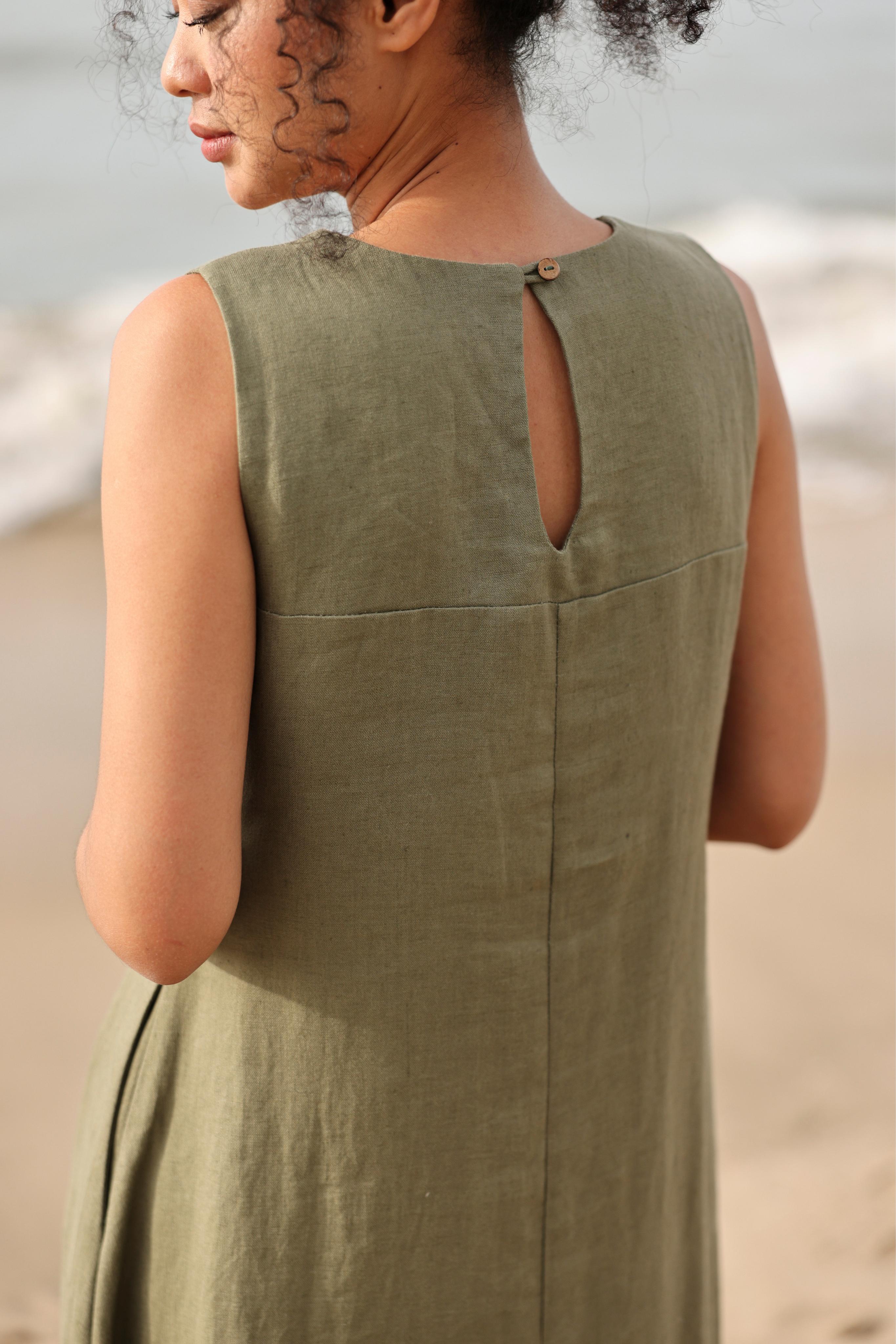 Sleeveless long linen dress