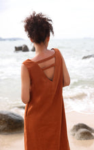 Sleeveless straight linen dress