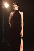 Sleeveless velvet evening dress