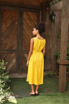 Sleeveless yellow linen midi dress