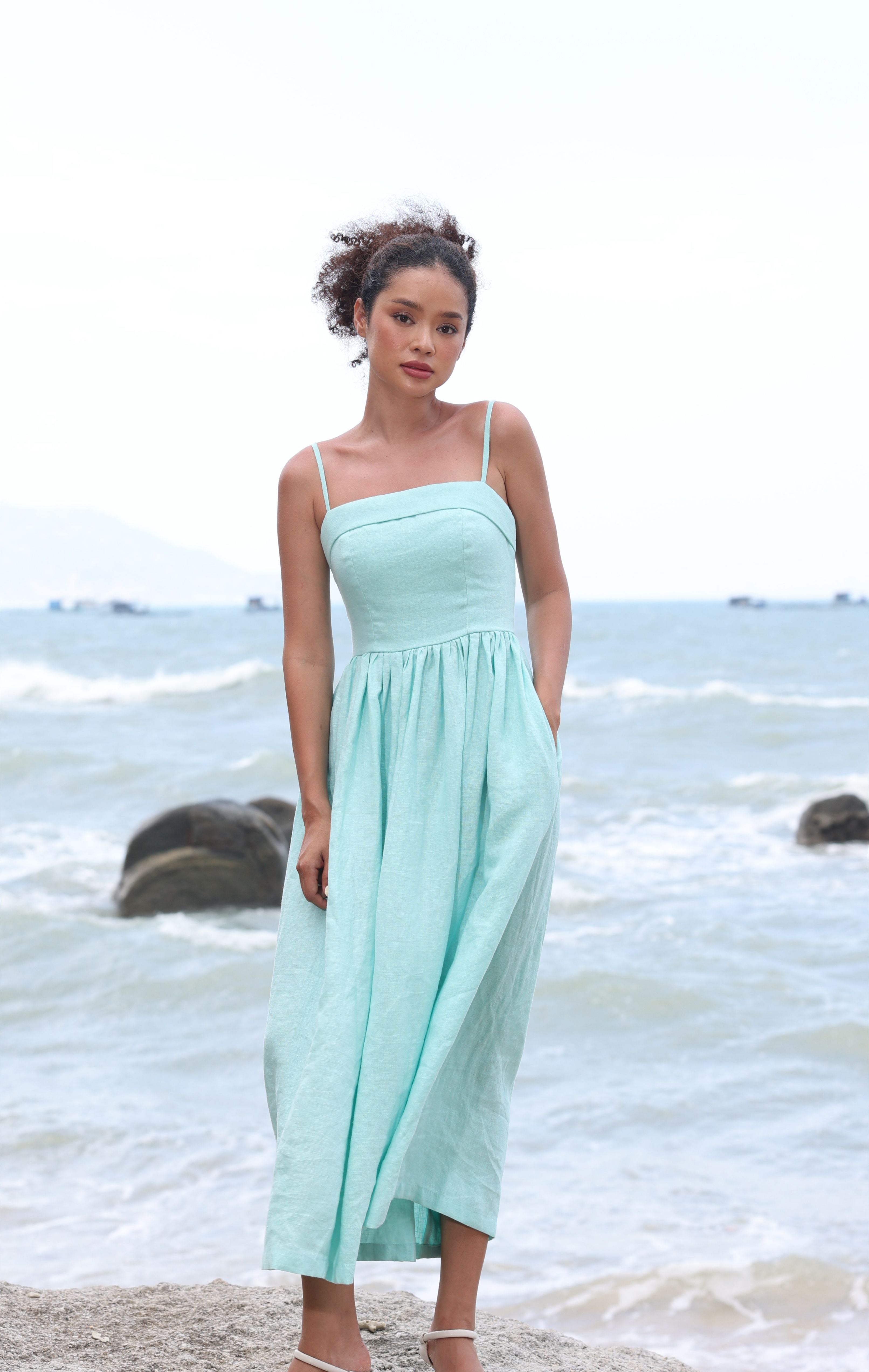 Smocked back linen dress 