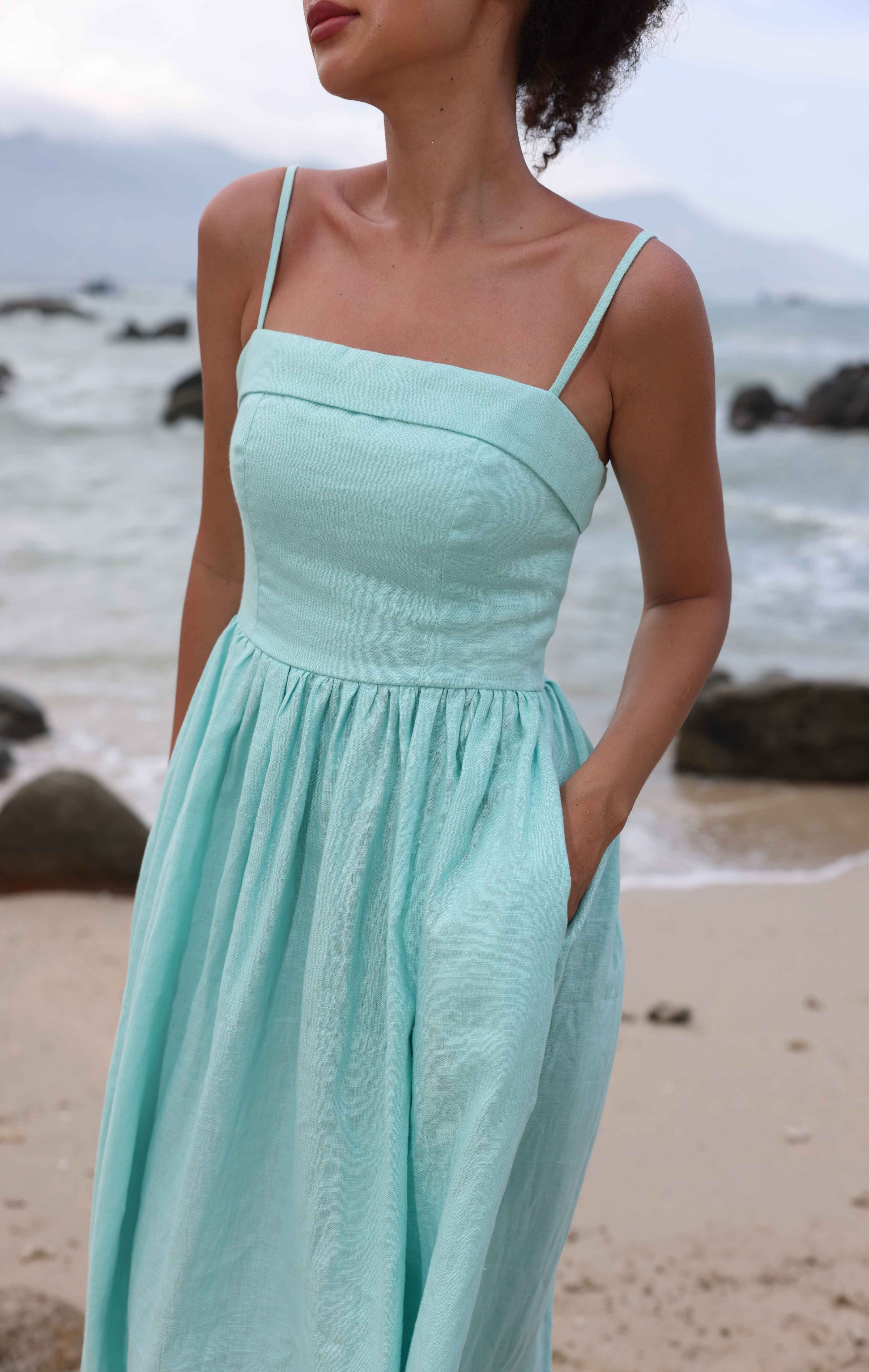 Smocked back linen dress 