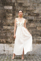 Spaghetti strap embroidered linen dress