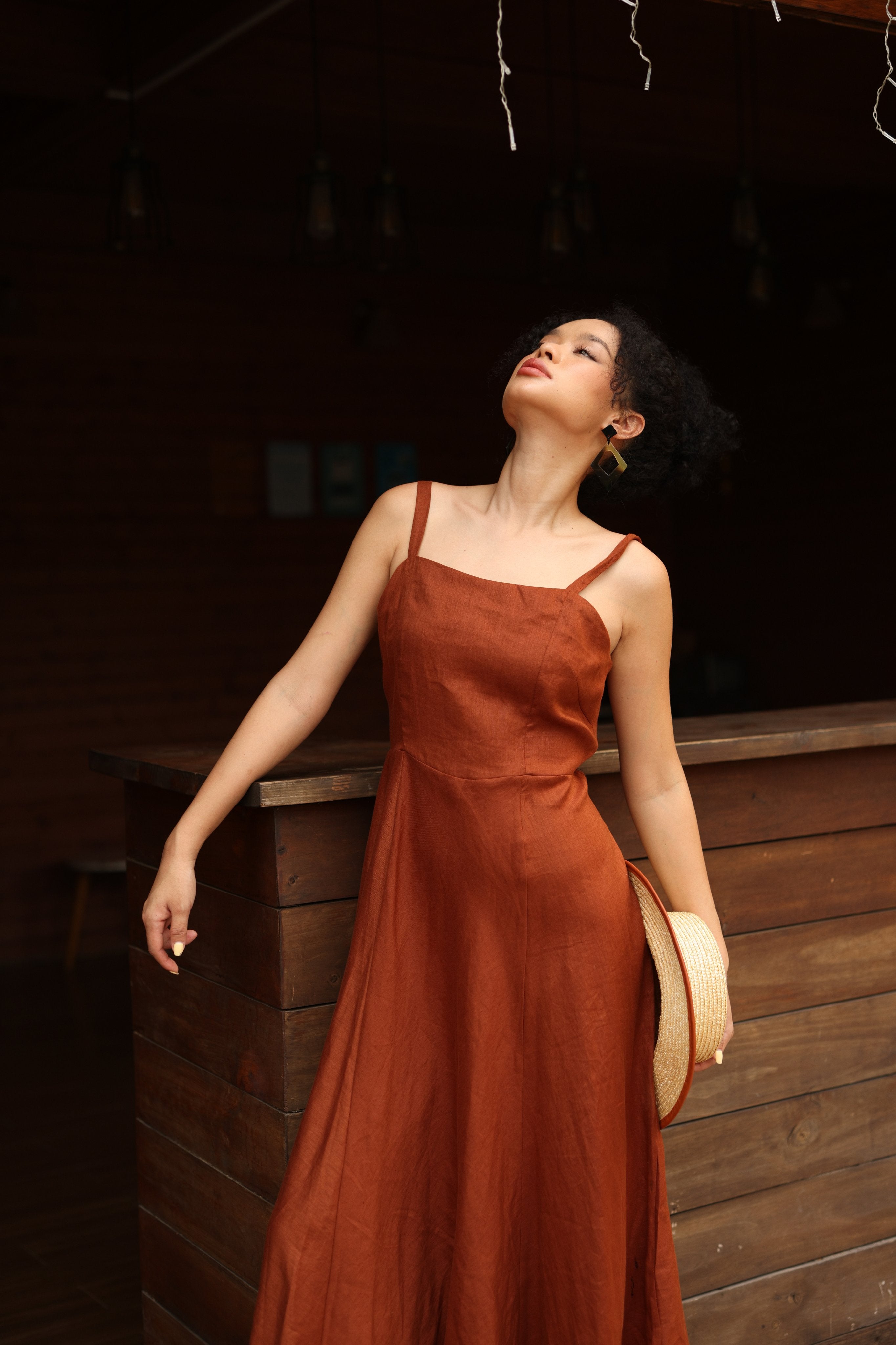 Spaghetti strap linen dress