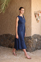 Split neckline linen dress