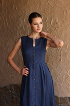 Split neckline linen dress