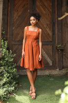 Square neck linen A-line dress