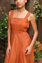 Square neck linen A-line dress