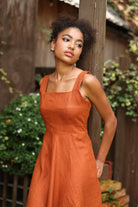 Square neck linen A-line dress