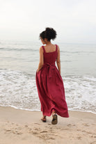 Square neck linen maxi dress