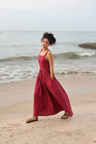 Square neck linen maxi dress